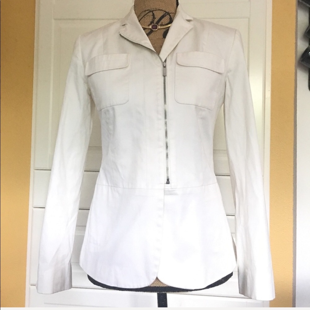 CALVIN KLEIN white blazer jacket cotton zipper 2